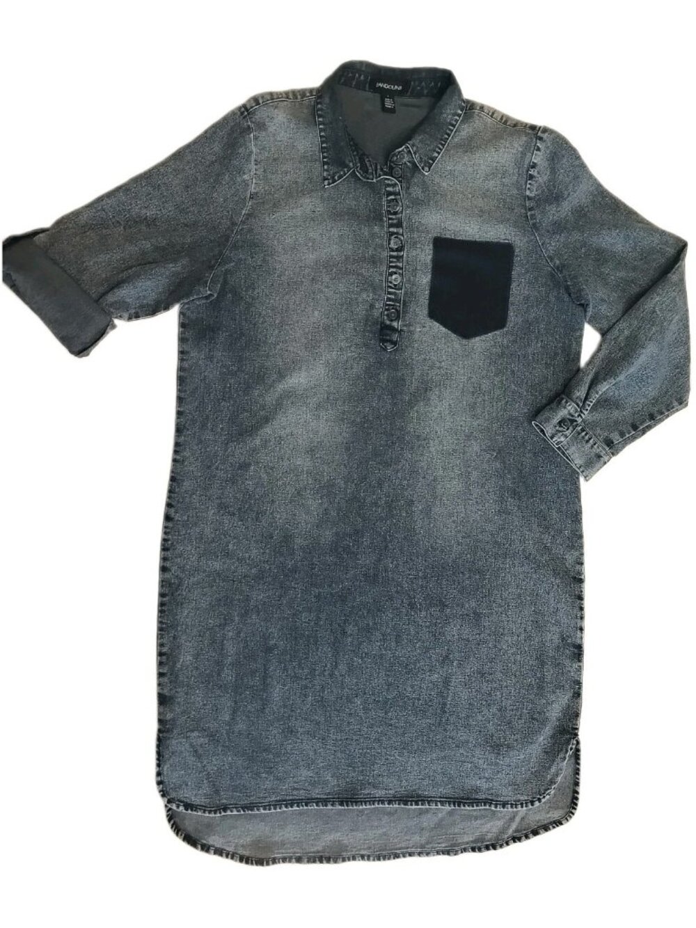 Bandolino Women’s Long Denim Tunic Shirt Size L Washed Indigo Blue Casual